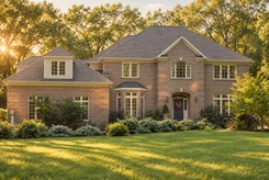 A photograph of a two-storey brick house.